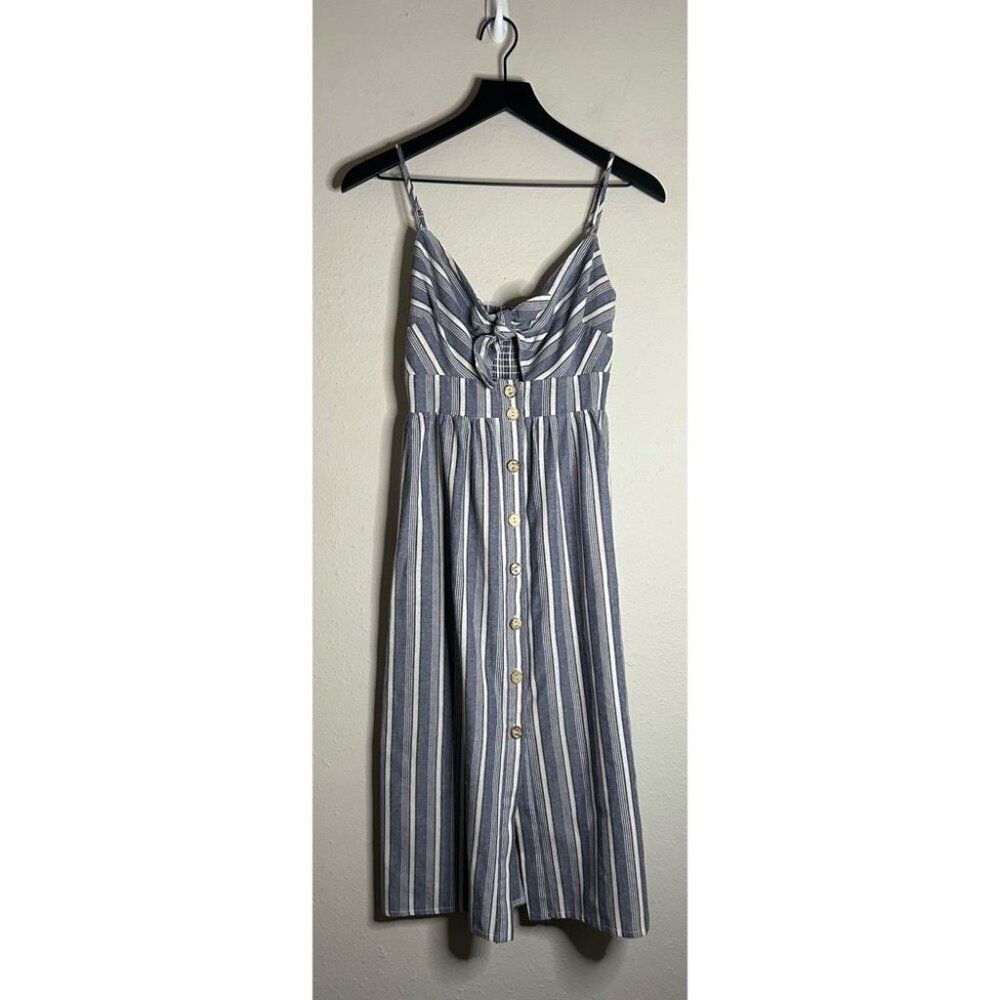 Haute Monde Blue & White Striped Keyhole Front Sundress